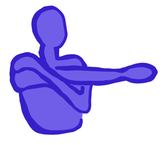 indigo figure doing a triceps stretch